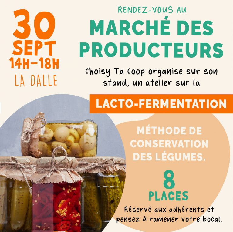 Atelier sur la lacto-fermentation (marché des producteurs de Choisy) le 30 septembre 2023
